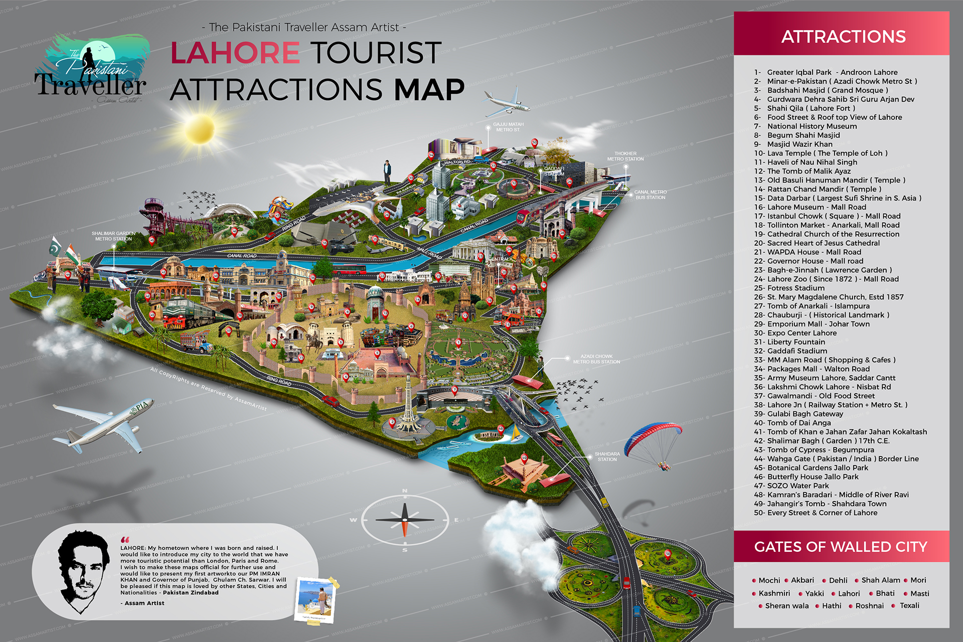 New Lahore Tourist Attractions Map by Assam Artist