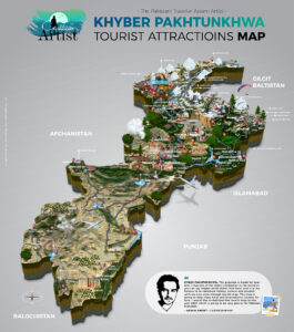 Khyber Pakhtunkhwa Tourist Attractions map by assam altaf artist
